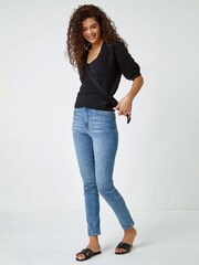 Roman Black 100% Cotton Wrap Over Tie Detail Cardigan - Image 3 of 5