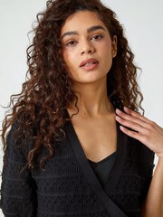 Roman Black 100% Cotton Wrap Over Tie Detail Cardigan - Image 4 of 5