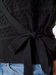 Roman Black 100% Cotton Wrap Over Tie Detail Cardigan - Image 5 of 5