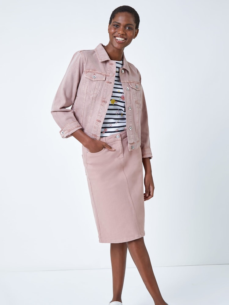 Roman Pink A-Line Knee Length Denim Skirt - Image 2 of 5