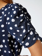 Roman Blue Polka Dot Ruched Sleeve Midi Dress - Image 5 of 5