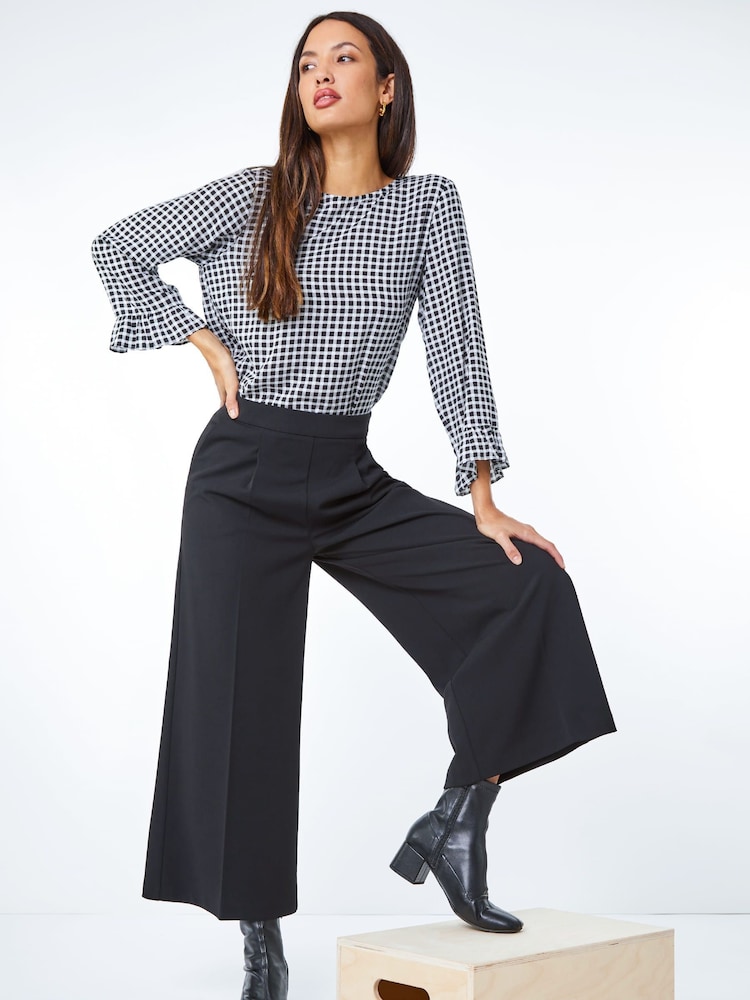 Roman Black Wide Leg Stretch Culottes - Image 4 of 5