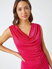 Roman Pink Cowl Neck Ruched Midi Dress - Image 2 of 5