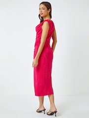Roman Pink Cowl Neck Ruched Midi Dress - Image 3 of 5