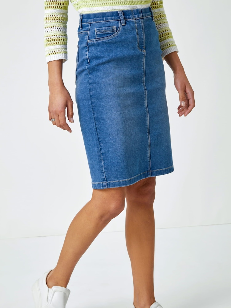 Roman Blue Stretch Denim Pencil Skirt - Image 1 of 5