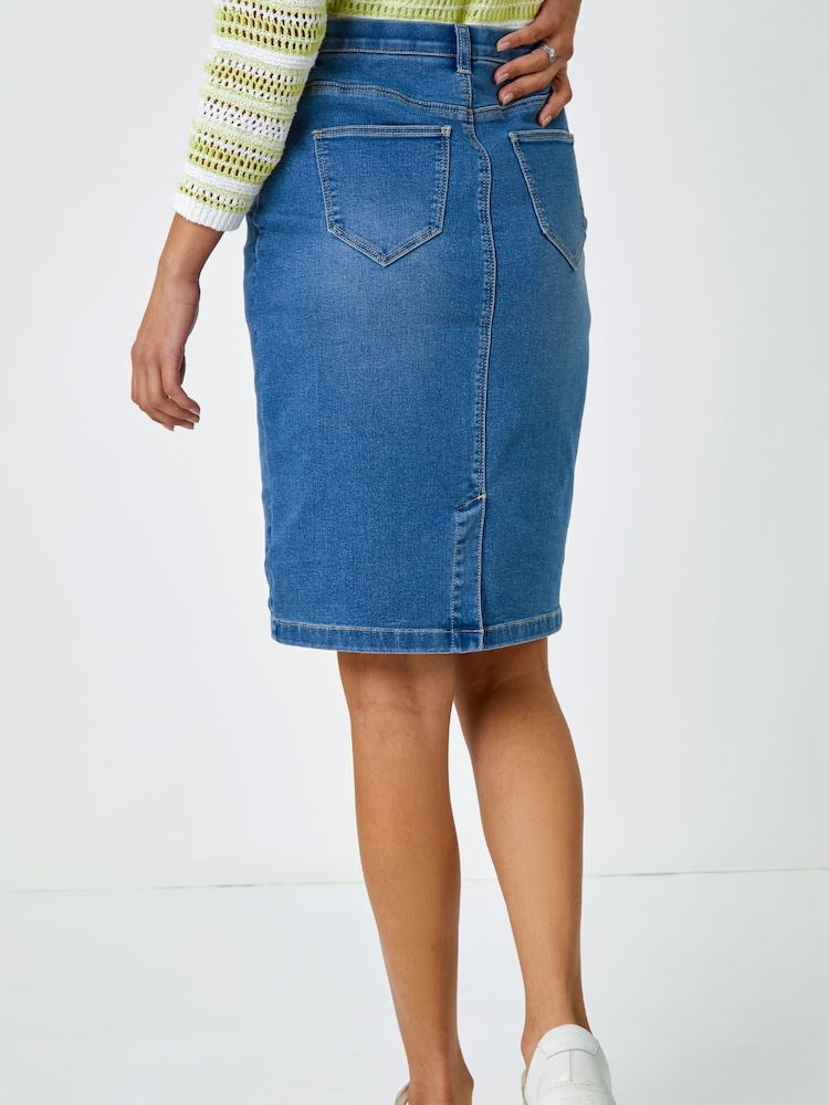 Roman Blue Stretch Denim Pencil Skirt - Image 2 of 5