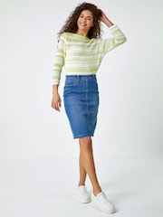 Roman Blue Stretch Denim Pencil Skirt - Image 3 of 5