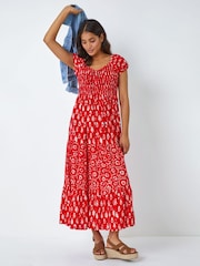 Roman Red Boho Print Tie Maxi Dress - Image 1 of 5