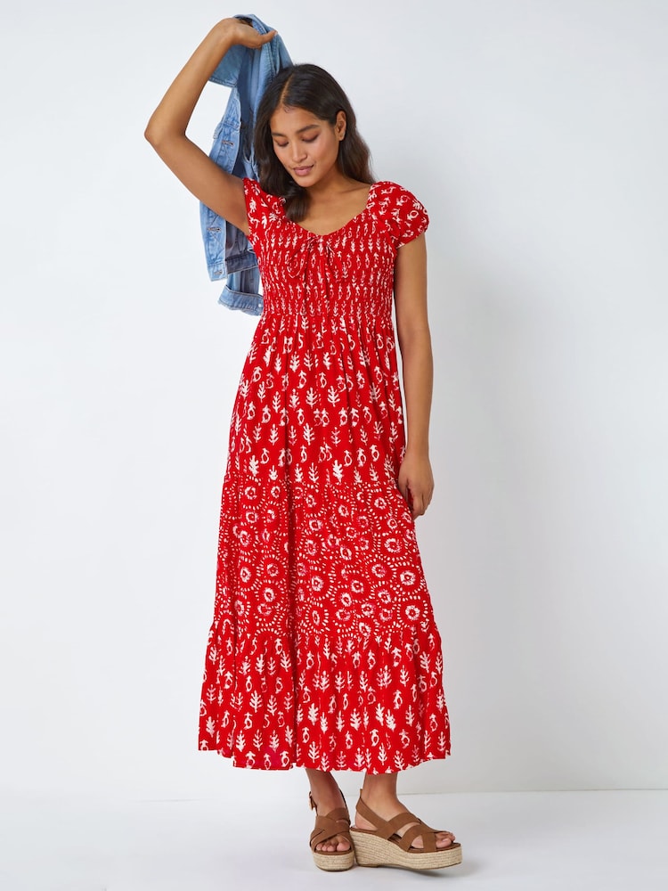 Roman Red Boho Print Tie Maxi Dress - Image 1 of 5
