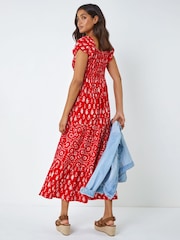 Roman Red Boho Print Tie Maxi Dress - Image 2 of 5