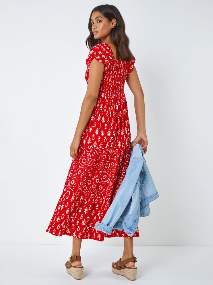 Roman Red Boho Print Tie Maxi Dress - Image 2 of 5