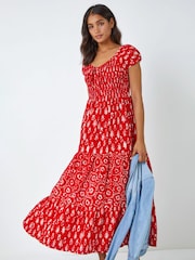 Roman Red Boho Print Tie Maxi Dress - Image 3 of 5