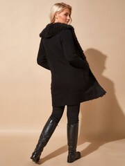 Roman Black Originals Longline Faux Shearling Knit Coatigan - Image 3 of 4