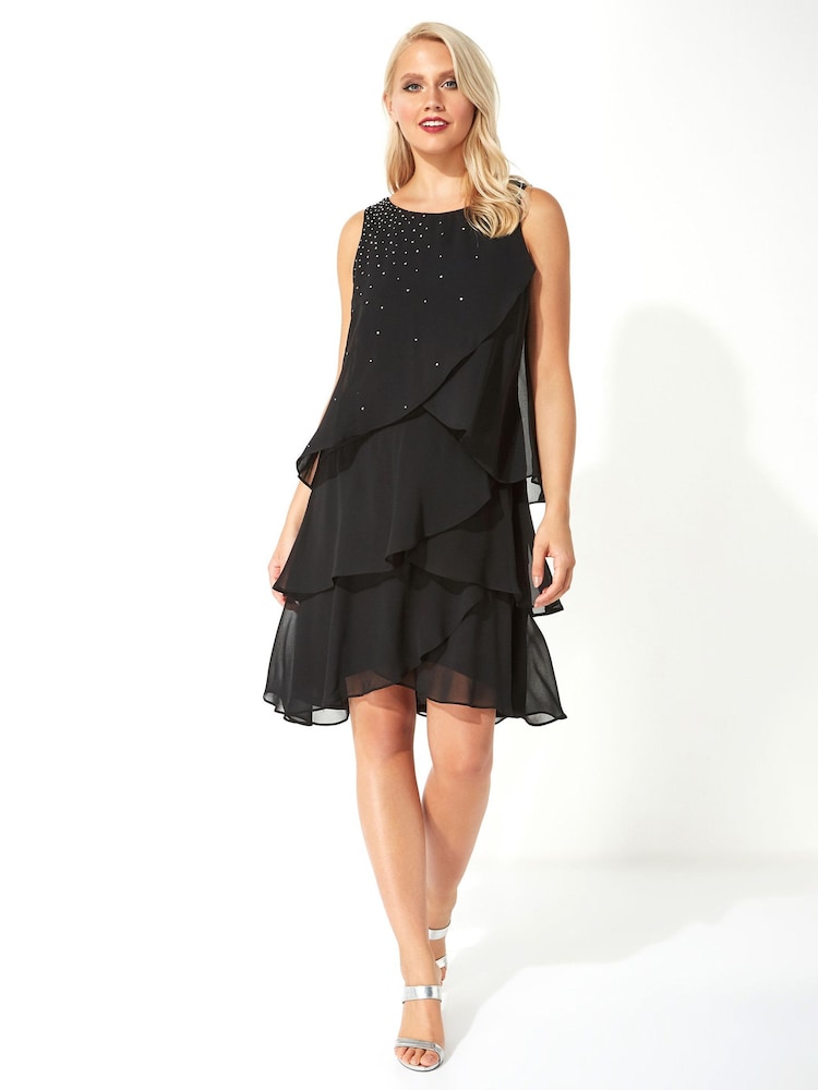Roman Black Originals Embellished Frill Swing Dress - Image 2 of 4