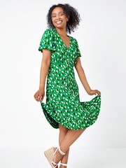 Roman Green Petite Spot Stretch Tea Dress - Image 1 of 5