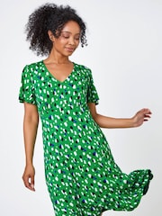Roman Green Petite Spot Stretch Tea Dress - Image 2 of 5