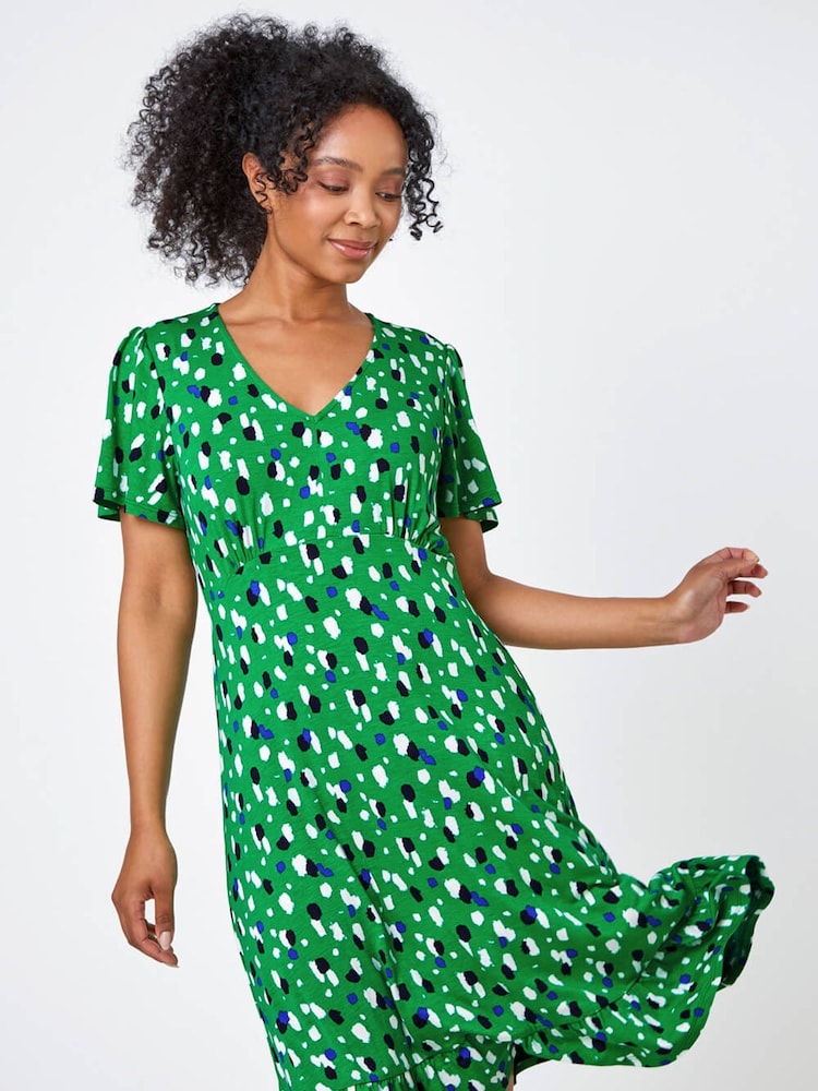 Roman Green Petite Spot Stretch Tea Dress - Image 2 of 5
