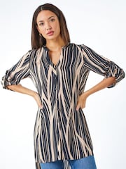 Roman Black Abstract Print Longline Blouse - Image 1 of 4