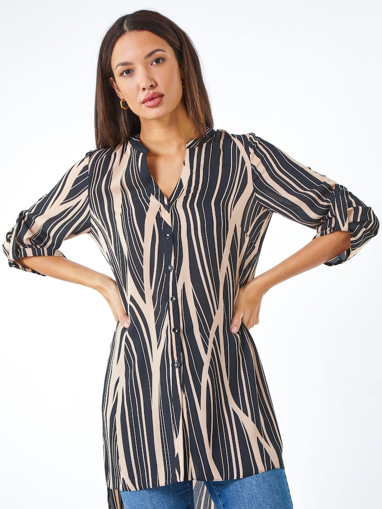 Roman Black Abstract Print Longline Blouse - Image 1 of 4 Roman Black Abstract Print Longline Blouse - Image 1 of 4