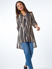 Roman Black Abstract Print Longline Blouse - Image 2 of 4