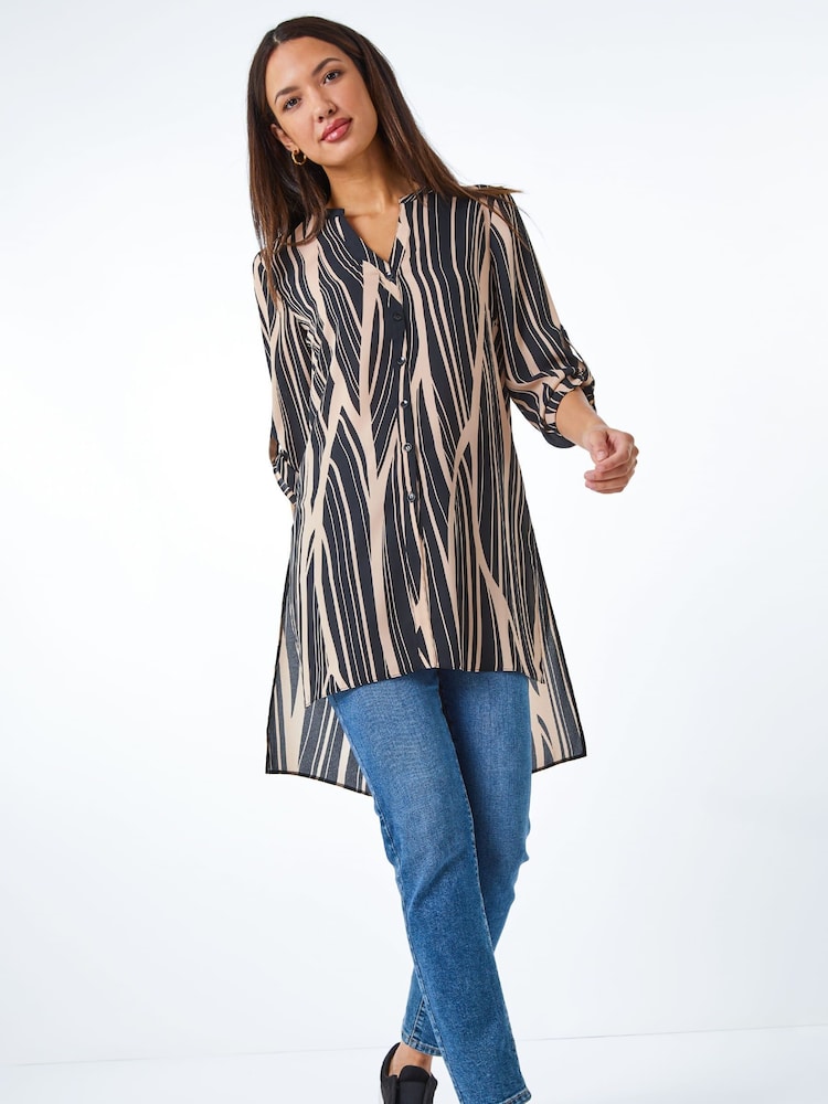 Roman Black Abstract Print Longline Blouse - Image 2 of 4 Roman Black Abstract Print Longline Blouse - Image 2 of 4