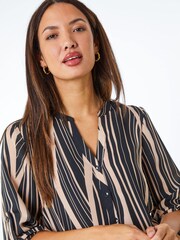 Roman Black Abstract Print Longline Blouse - Image 4 of 4