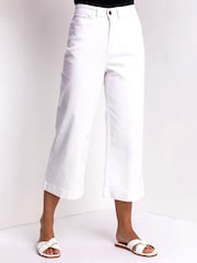 Roman White Wide Leg Stretch Denim Culottes - Image 1 of 4