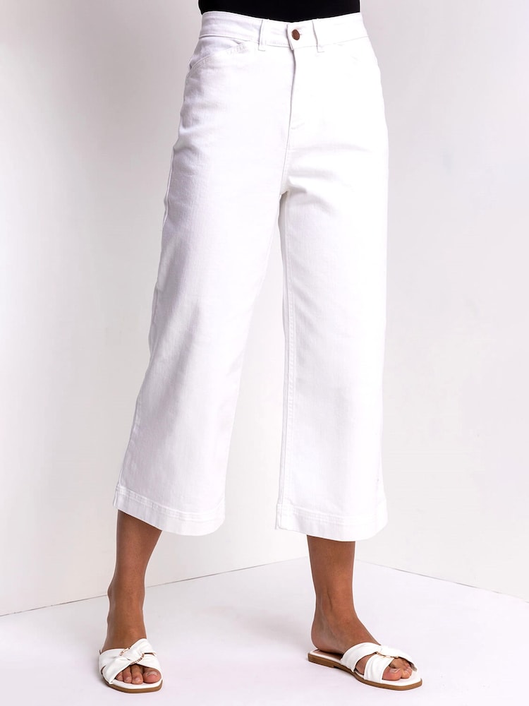 Roman White Wide Leg Stretch Denim Culottes - Image 1 of 4