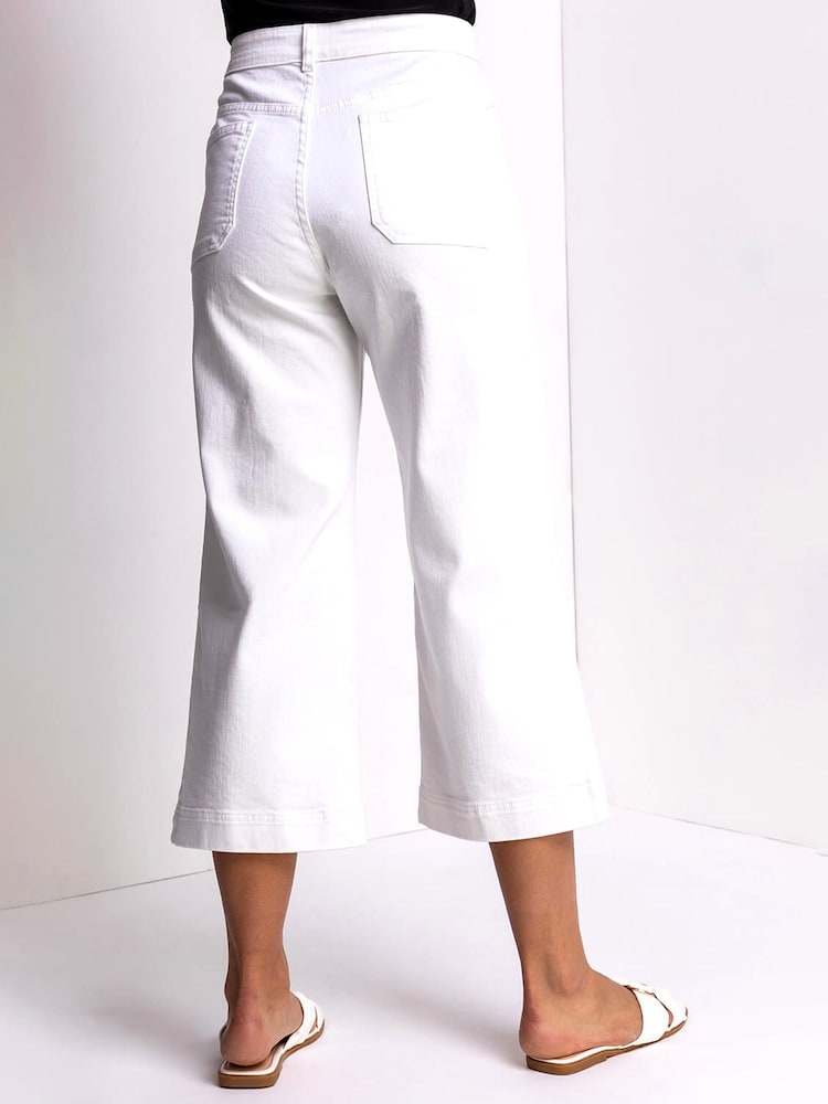 Roman White Wide Leg Stretch Denim Culottes - Image 2 of 4