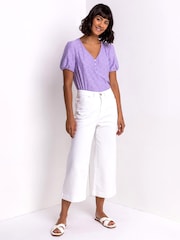 Roman White Wide Leg Stretch Denim Culottes - Image 3 of 4