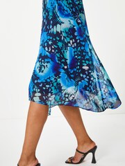 Roman Blue Petite Floral Midi Hanky Hem Dress - Image 4 of 5