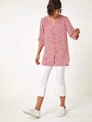 Roman Red Ditsy Floral Print Longline Blouse - Image 1 of 5