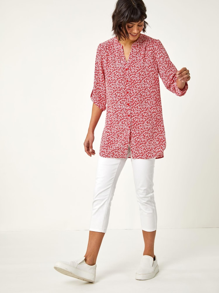 Roman Red Ditsy Floral Print Longline Blouse - Image 1 of 5