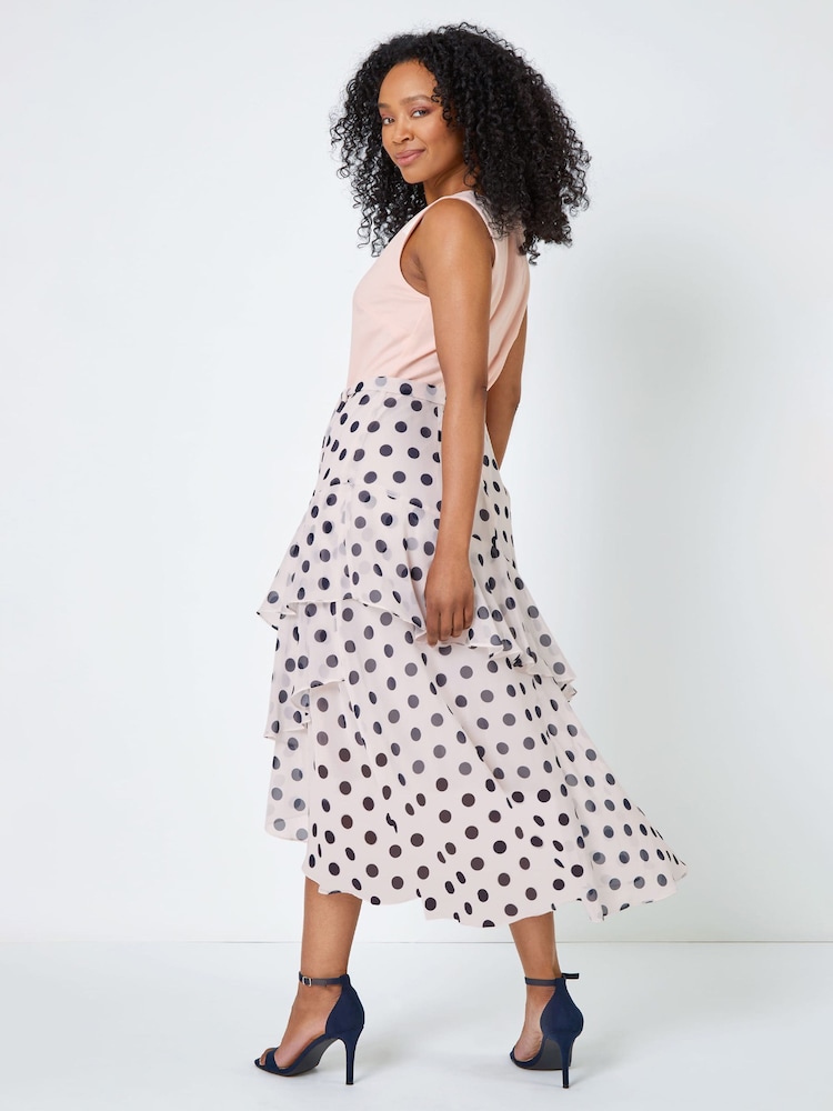 Roman Pink Petite Sleeveless Polka Dot Chiffon Midi Dress - Image 2 of 5 Roman Pink Petite Sleeveless Polka Dot Chiffon Midi Dress - Image 2 of 5