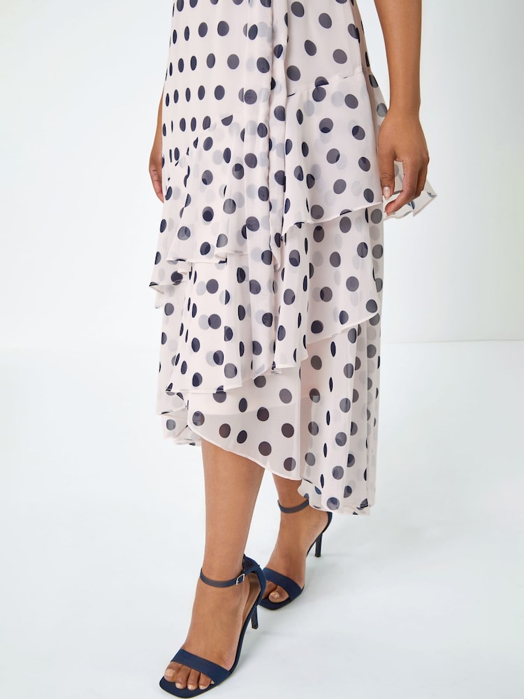 Roman Pink Petite Sleeveless Polka Dot Chiffon Midi Dress - Image 5 of 5 Roman Pink Petite Sleeveless Polka Dot Chiffon Midi Dress - Image 5 of 5