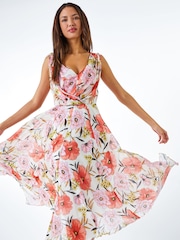 Roman White Floral Print Hanky Hem Dress - Image 1 of 5