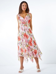 Roman White Floral Print Hanky Hem Dress - Image 3 of 5