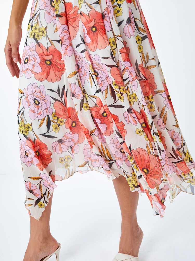Roman White Floral Print Hanky Hem Dress - Image 5 of 5