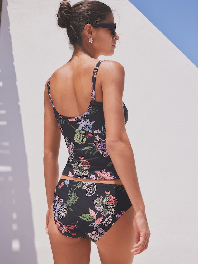 Black Floral Tummy Control Tankini Top - Image 2 of 4