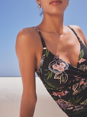 Black Floral Tummy Control Tankini Top - Image 3 of 4