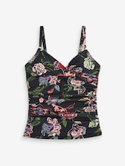 Black Floral Tummy Control Tankini Top - Image 4 of 4