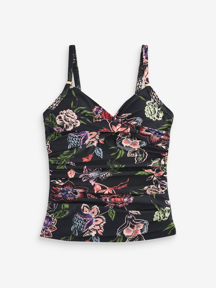 Black Floral Tummy Control Tankini Top - Image 4 of 4
