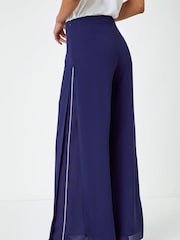 Roman Blue Diamante Embellished Side Split Chiffon Trousers - Image 2 of 5