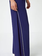 Roman Blue Diamante Embellished Side Split Chiffon Trousers - Image 3 of 5