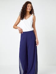 Roman Blue Diamante Embellished Side Split Chiffon Trousers - Image 4 of 5