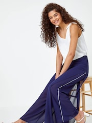 Roman Blue Diamante Embellished Side Split Chiffon Trousers - Image 5 of 5