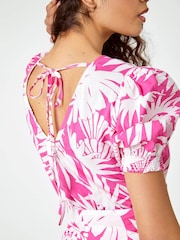 Roman Pink Floral Print Tiered Midi 100% Cotton Dress - Image 5 of 5
