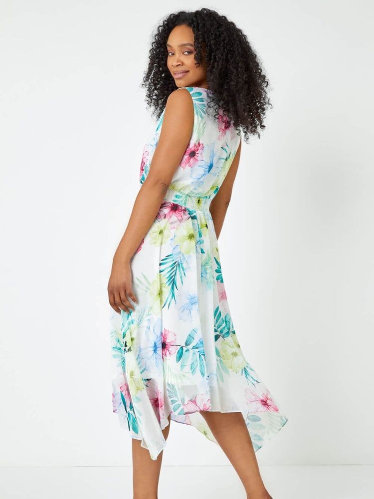 Roman White Petite Floral Print Shirred Dress - Image 2 of 5
