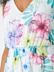Roman White Petite Floral Print Shirred Dress - Image 5 of 5