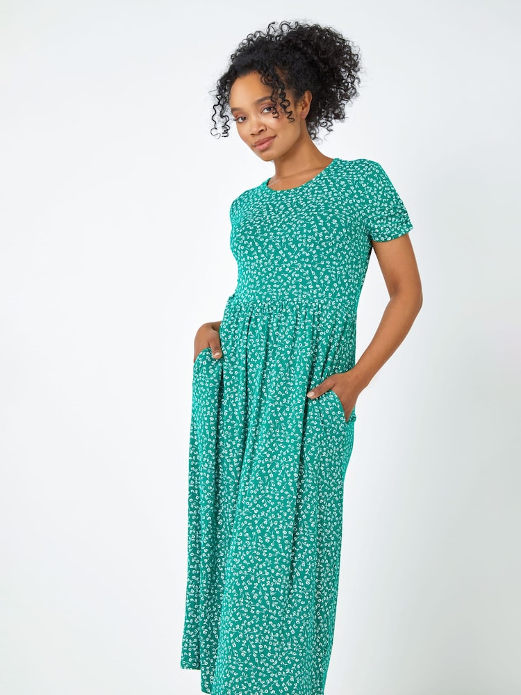 Roman Green/White Petite Floral Print Midi Dress - Image 2 of 5